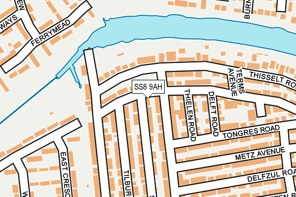 SS8 9AH map - OS OpenMap – Local (Ordnance Survey)