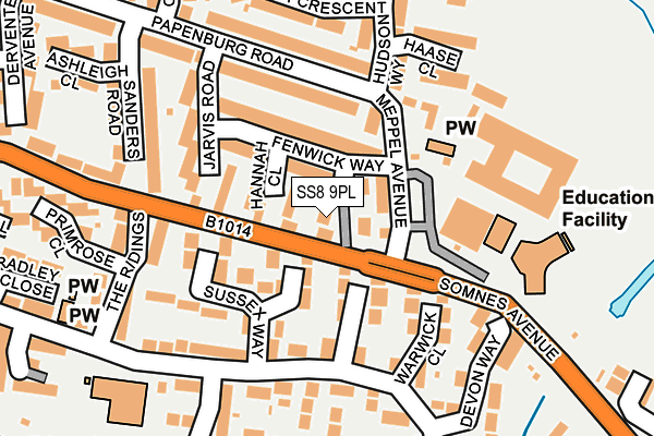 SS8 9PL map - OS OpenMap – Local (Ordnance Survey)