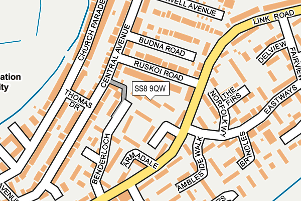 SS8 9QW map - OS OpenMap – Local (Ordnance Survey)