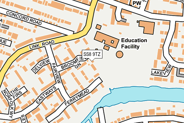 SS8 9TZ map - OS OpenMap – Local (Ordnance Survey)
