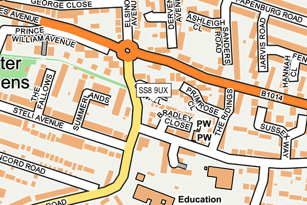 SS8 9UX map - OS OpenMap – Local (Ordnance Survey)