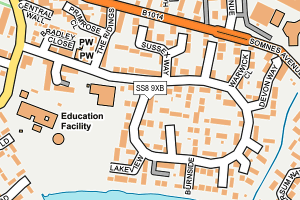 SS8 9XB map - OS OpenMap – Local (Ordnance Survey)