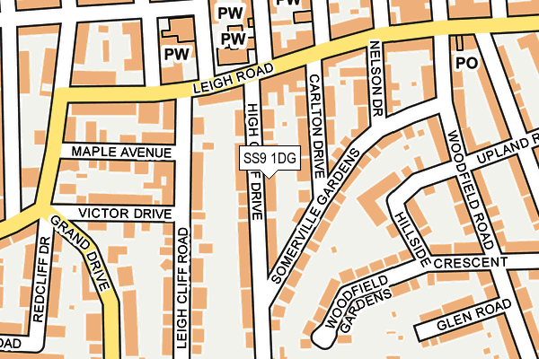 SS9 1DG map - OS OpenMap – Local (Ordnance Survey)