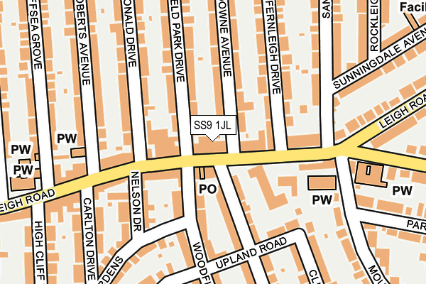 SS9 1JL map - OS OpenMap – Local (Ordnance Survey)