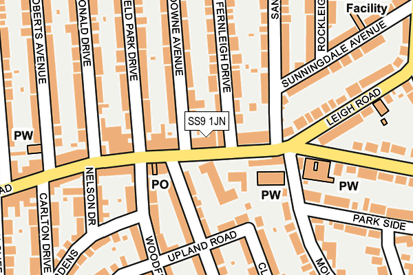 SS9 1JN map - OS OpenMap – Local (Ordnance Survey)
