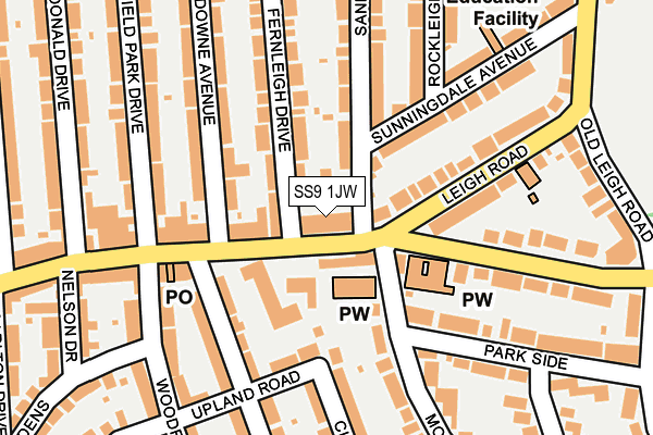 SS9 1JW map - OS OpenMap – Local (Ordnance Survey)