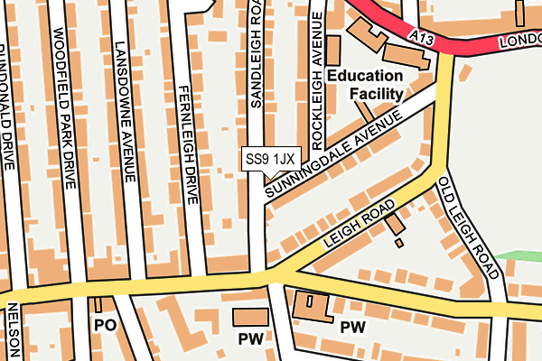 SS9 1JX map - OS OpenMap – Local (Ordnance Survey)