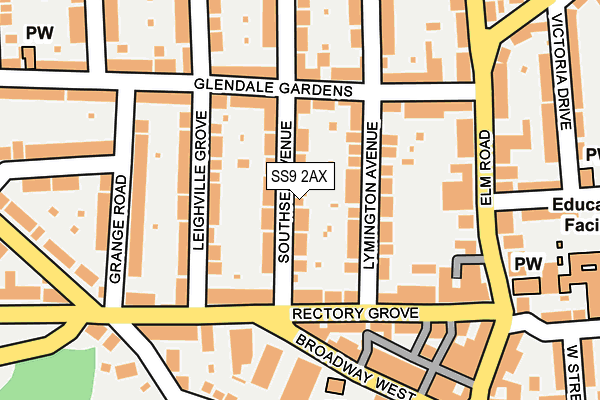 SS9 2AX map - OS OpenMap – Local (Ordnance Survey)