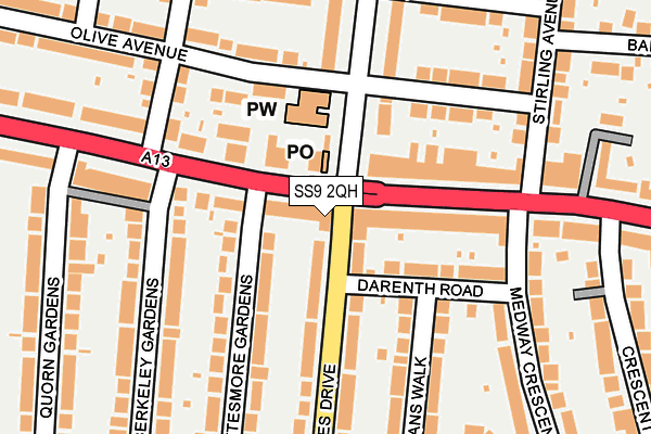 SS9 2QH map - OS OpenMap – Local (Ordnance Survey)