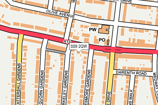 SS9 2QW map - OS OpenMap – Local (Ordnance Survey)
