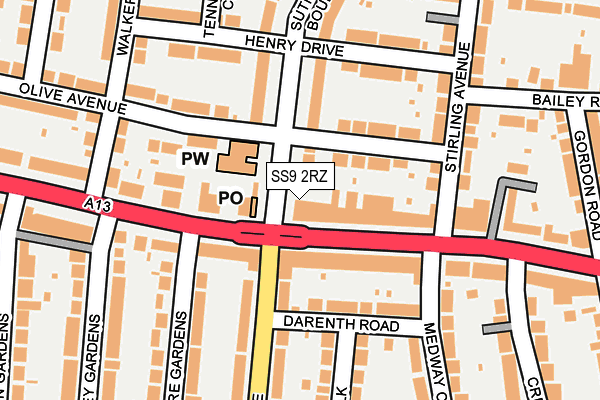 SS9 2RZ map - OS OpenMap – Local (Ordnance Survey)