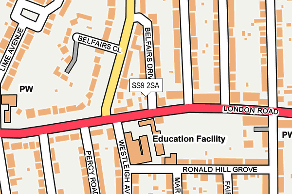 SS9 2SA map - OS OpenMap – Local (Ordnance Survey)