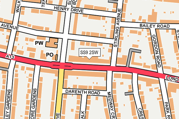 SS9 2SW map - OS OpenMap – Local (Ordnance Survey)
