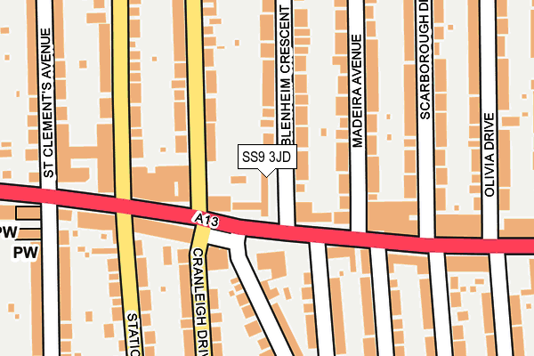 SS9 3JD map - OS OpenMap – Local (Ordnance Survey)