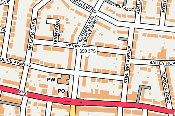 SS9 3PS map - OS OpenMap – Local (Ordnance Survey)