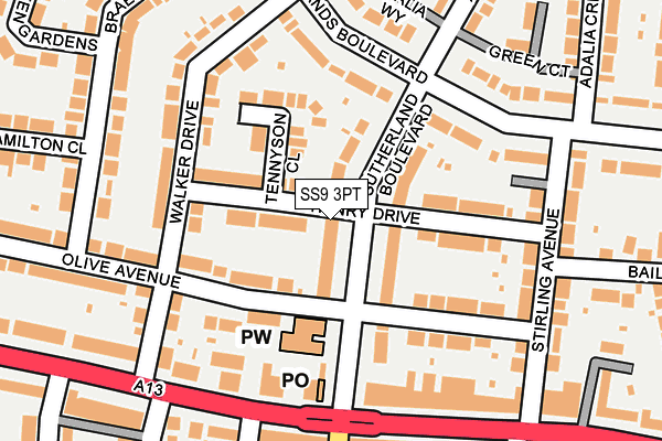 SS9 3PT map - OS OpenMap – Local (Ordnance Survey)