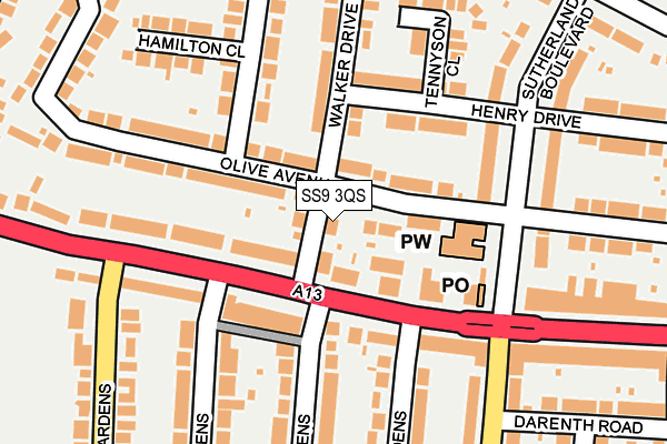 SS9 3QS map - OS OpenMap – Local (Ordnance Survey)