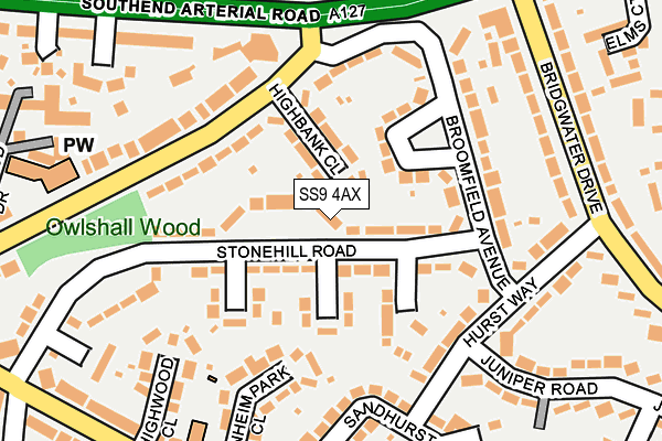 SS9 4AX map - OS OpenMap – Local (Ordnance Survey)