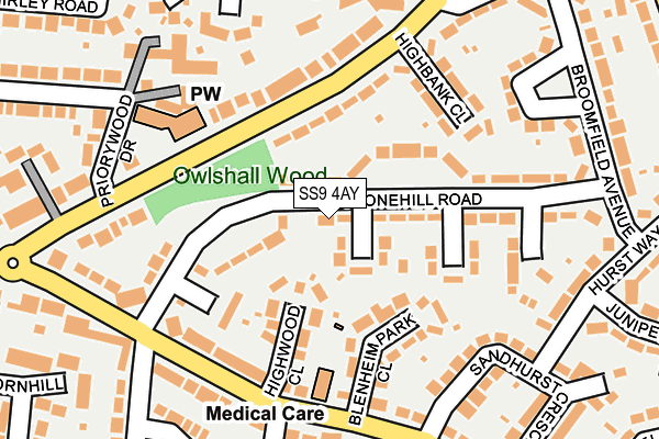 SS9 4AY map - OS OpenMap – Local (Ordnance Survey)