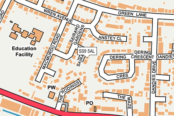 SS9 5AL map - OS OpenMap – Local (Ordnance Survey)