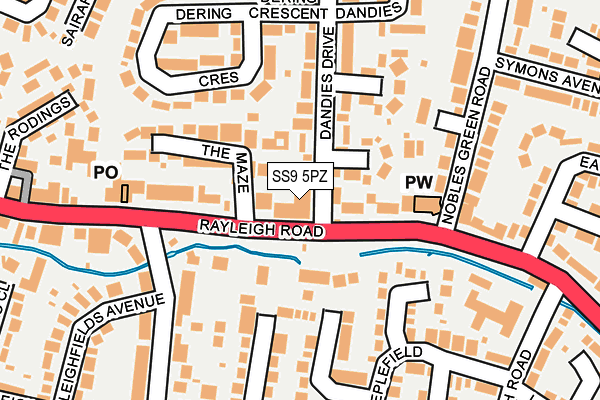 SS9 5PZ map - OS OpenMap – Local (Ordnance Survey)