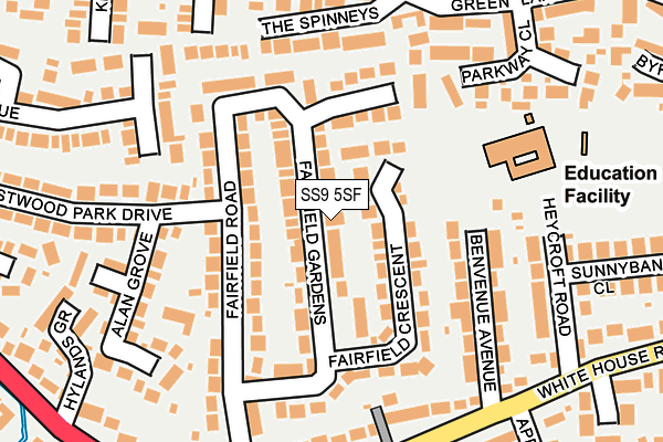 SS9 5SF map - OS OpenMap – Local (Ordnance Survey)