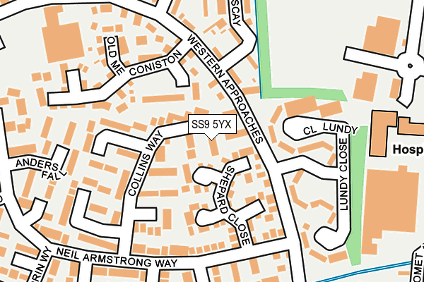 SS9 5YX map - OS OpenMap – Local (Ordnance Survey)