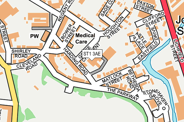 ST1 3AE map - OS OpenMap – Local (Ordnance Survey)