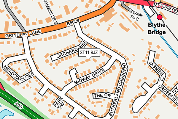 ST11 9JZ map - OS OpenMap – Local (Ordnance Survey)