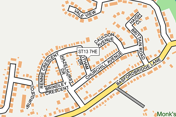 ST13 7HE map - OS OpenMap – Local (Ordnance Survey)