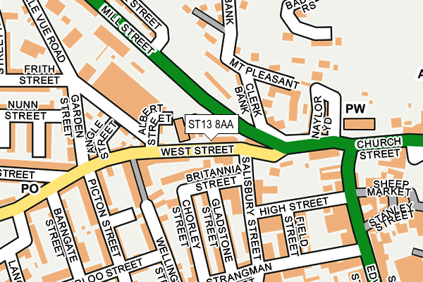 ST13 8AA map - OS OpenMap – Local (Ordnance Survey)
