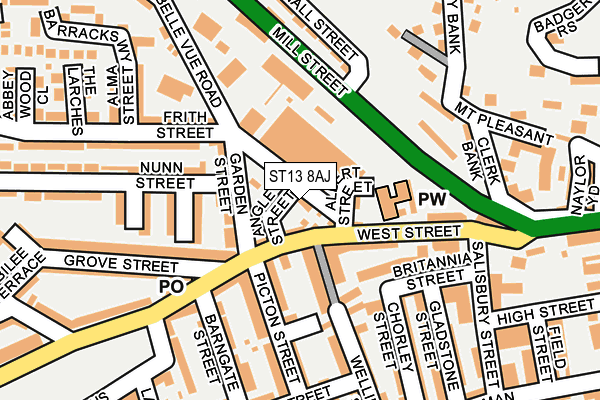 ST13 8AJ map - OS OpenMap – Local (Ordnance Survey)