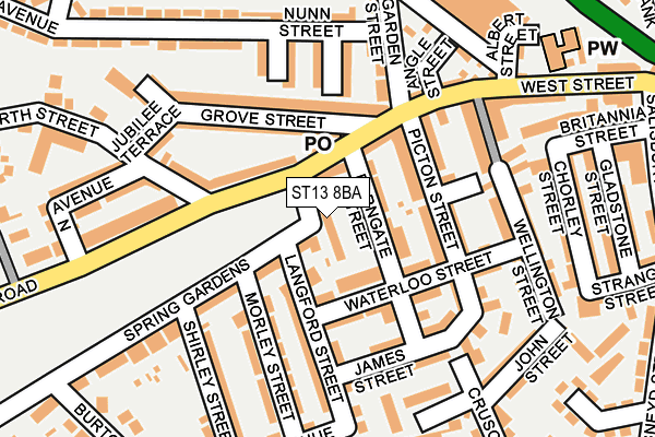 ST13 8BA map - OS OpenMap – Local (Ordnance Survey)