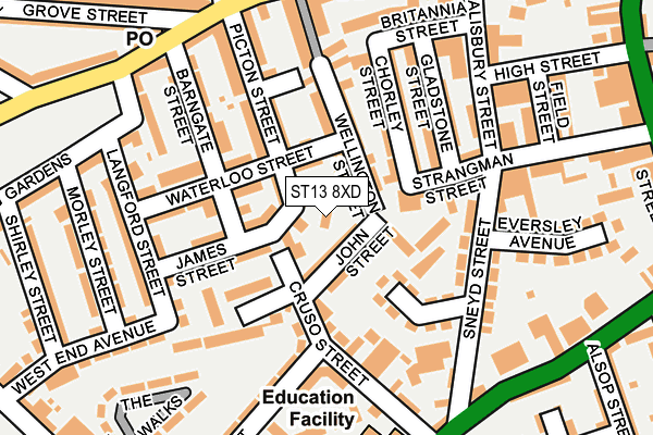 ST13 8XD map - OS OpenMap – Local (Ordnance Survey)