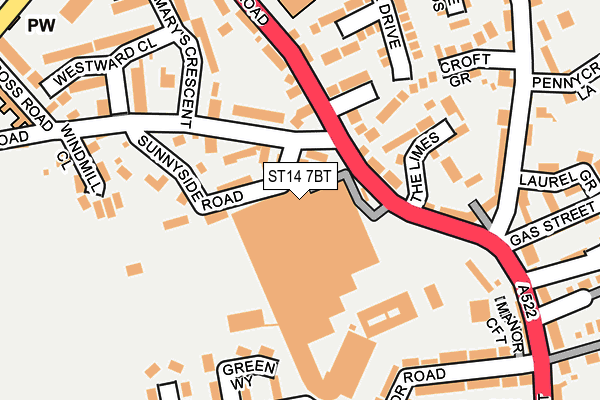 ST14 7BT map - OS OpenMap – Local (Ordnance Survey)