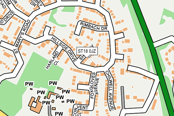 ST18 0JZ map - OS OpenMap – Local (Ordnance Survey)
