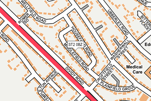 ST2 0BZ map - OS OpenMap – Local (Ordnance Survey)