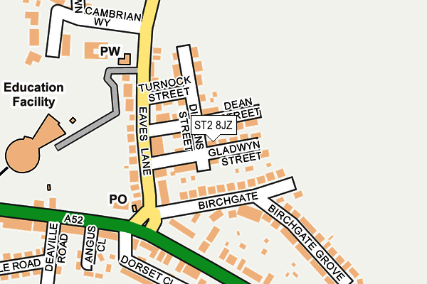 ST2 8JZ map - OS OpenMap – Local (Ordnance Survey)
