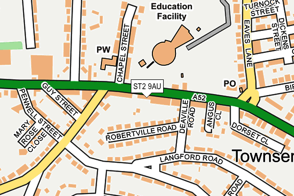 ST2 9AU map - OS OpenMap – Local (Ordnance Survey)