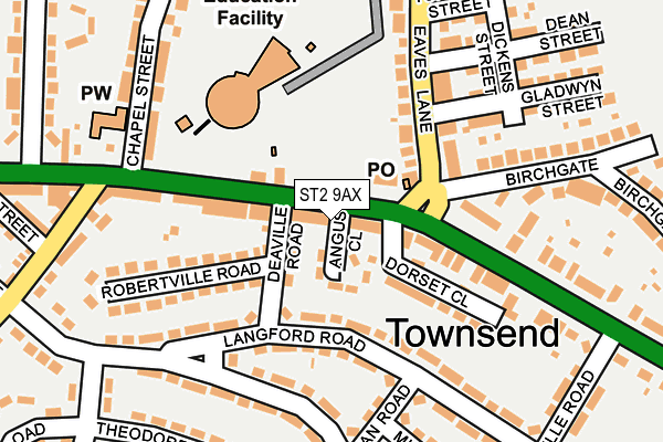 ST2 9AX map - OS OpenMap – Local (Ordnance Survey)