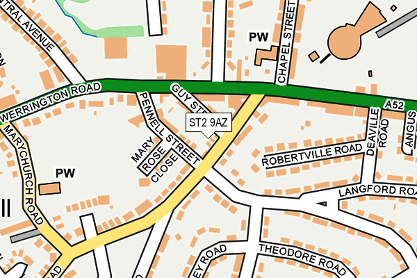 ST2 9AZ map - OS OpenMap – Local (Ordnance Survey)