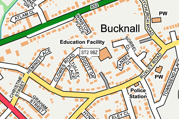 ST2 9BZ map - OS OpenMap – Local (Ordnance Survey)