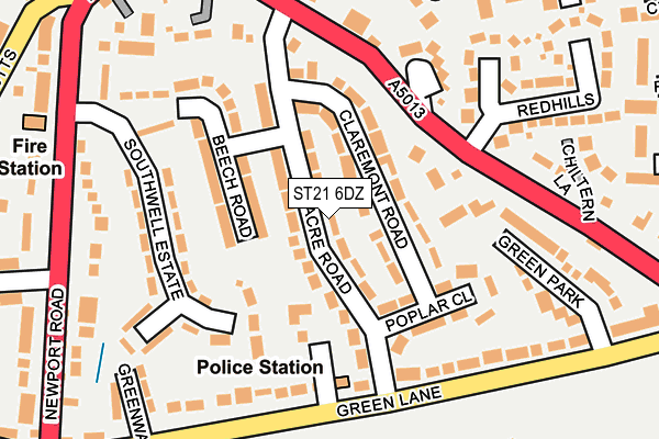 ST21 6DZ map - OS OpenMap – Local (Ordnance Survey)