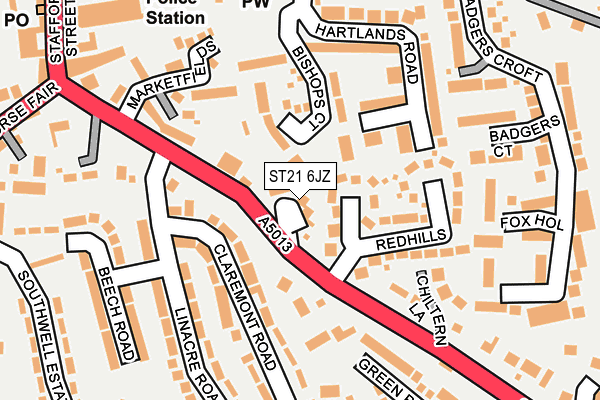 ST21 6JZ map - OS OpenMap – Local (Ordnance Survey)