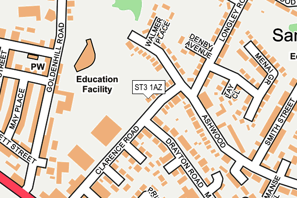 ST3 1AZ map - OS OpenMap – Local (Ordnance Survey)