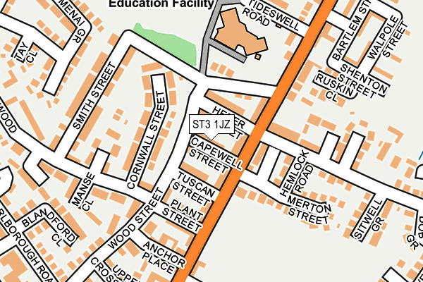 ST3 1JZ map - OS OpenMap – Local (Ordnance Survey)