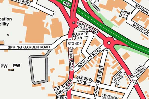 ST3 4DF map - OS OpenMap – Local (Ordnance Survey)