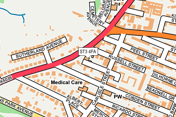 ST3 4FA map - OS OpenMap – Local (Ordnance Survey)