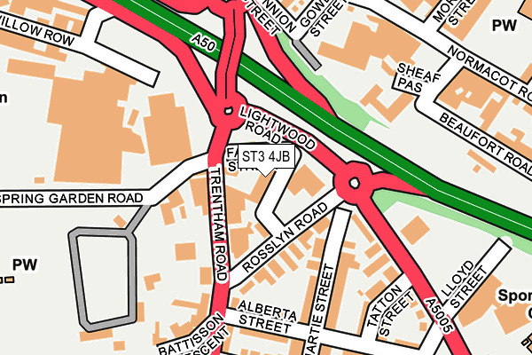 ST3 4JB map - OS OpenMap – Local (Ordnance Survey)