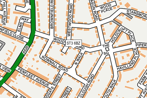 ST3 6BZ map - OS OpenMap – Local (Ordnance Survey)